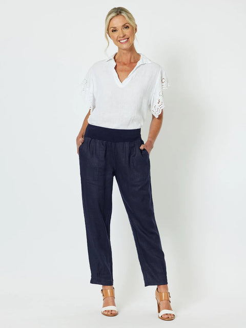 GORDON SMITH Ribbed Waist Linen Pant Navy