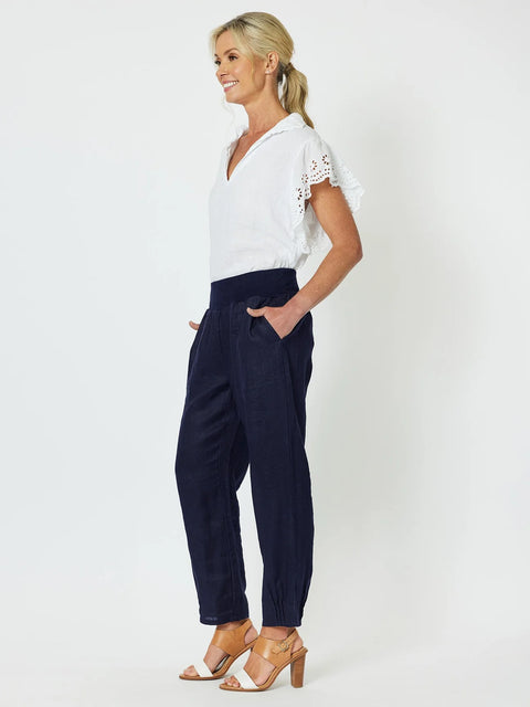 GORDON SMITH Ribbed Waist Linen Pant Navy