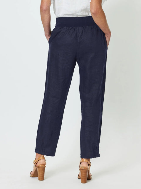 GORDON SMITH Ribbed Waist Linen Pant Navy