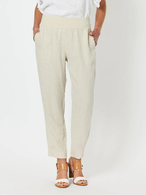 GORDON SMITH Ribbed Waist Linen Pant Natural