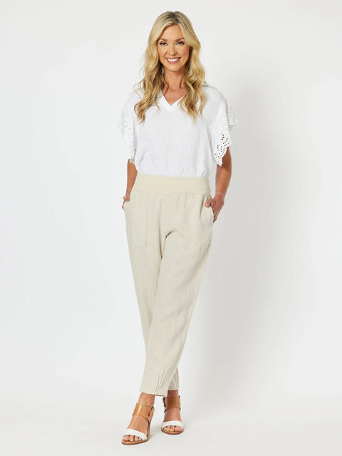 GORDON SMITH Ribbed Waist Linen Pant Natural