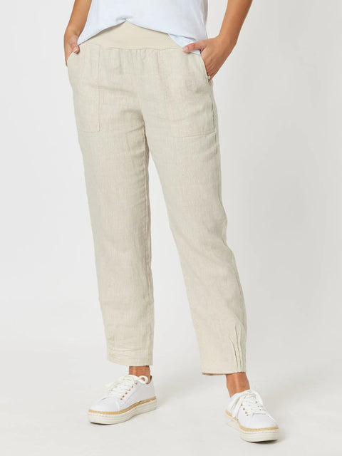 GORDON SMITH Ribbed Waist Linen Pant Natural