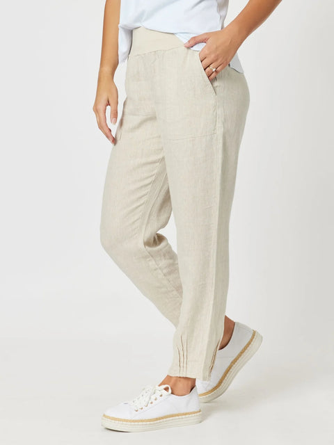 GORDON SMITH Ribbed Waist Linen Pant Natural