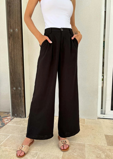 MYLK THE LABEL Dasha Linen Pants Black