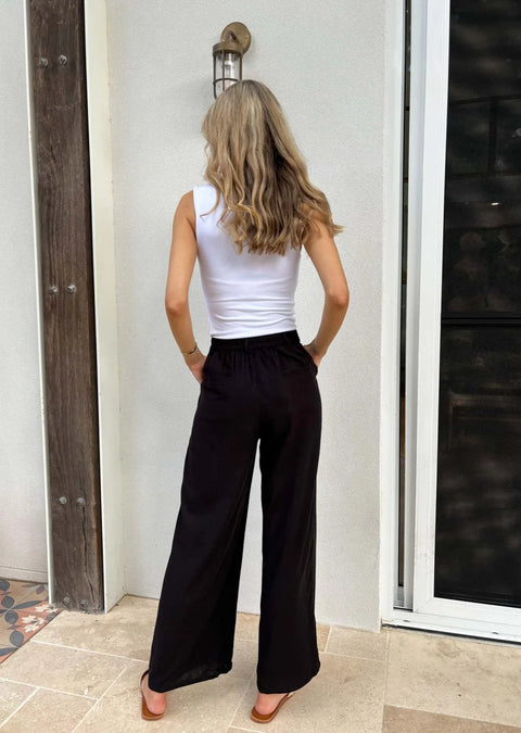 MYLK THE LABEL Dasha Linen Pants Black