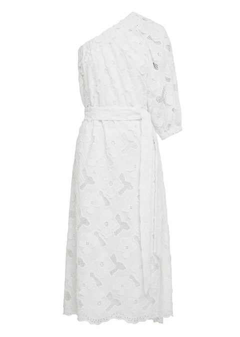 MOS THE LABEL Luna Embroidery One Shoulder Dress White