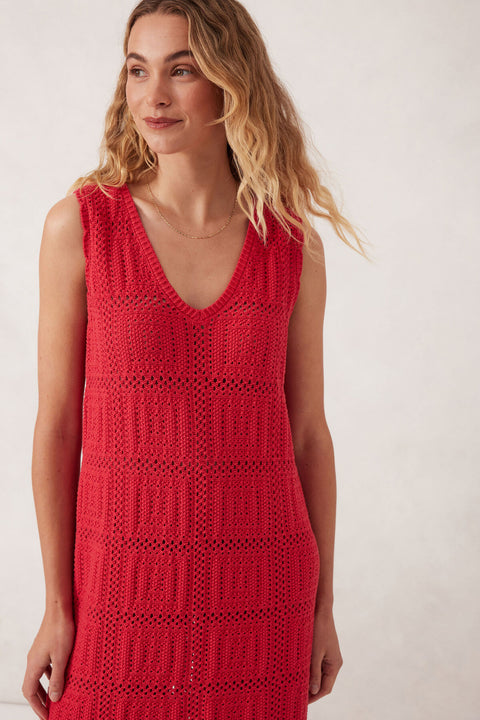 CERES LIFE Square Knit Midi Tank Dress Red