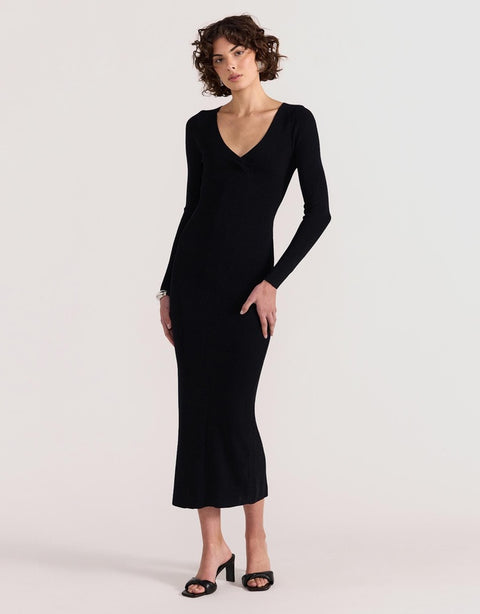 STAPLE THE LABEL Marcel Knit Midi Dress Black