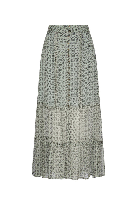 TIGERLILY Antonia Rosette Maxi Skirt Mint Charcoal