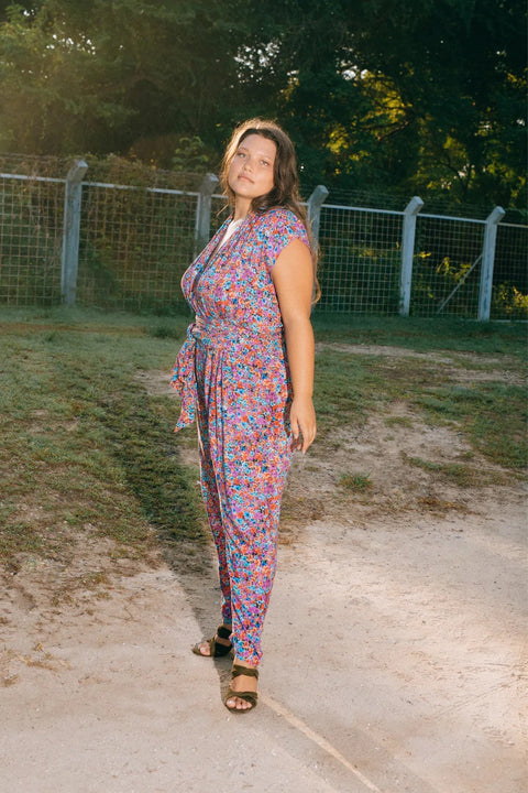 STATE OF GEORGIA The Point Jumpsuit with Tie Floral Explosion Rasberry  STATE OF GEORGIA  Klou Boutique