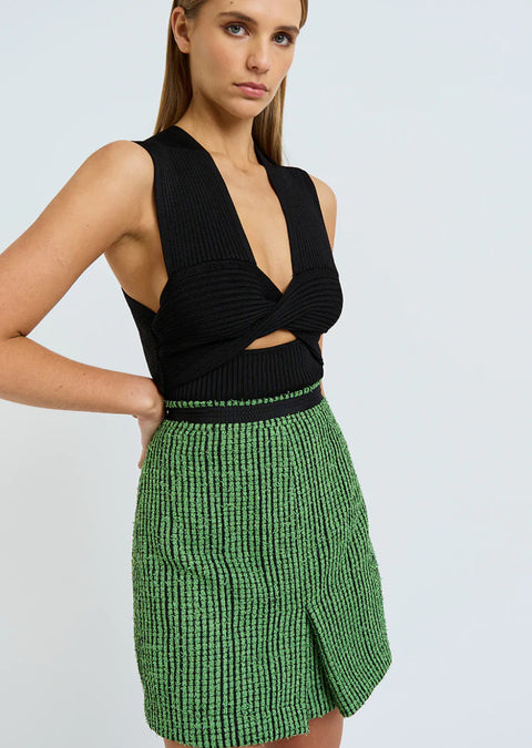 BY JOHNNY Tiffany Mini Skirt Green Tweed  BY JOHNNY  Klou Boutique