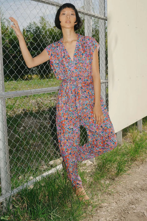 STATE OF GEORGIA The Point Jumpsuit with Tie Floral Explosion Rasberry  STATE OF GEORGIA  Klou Boutique